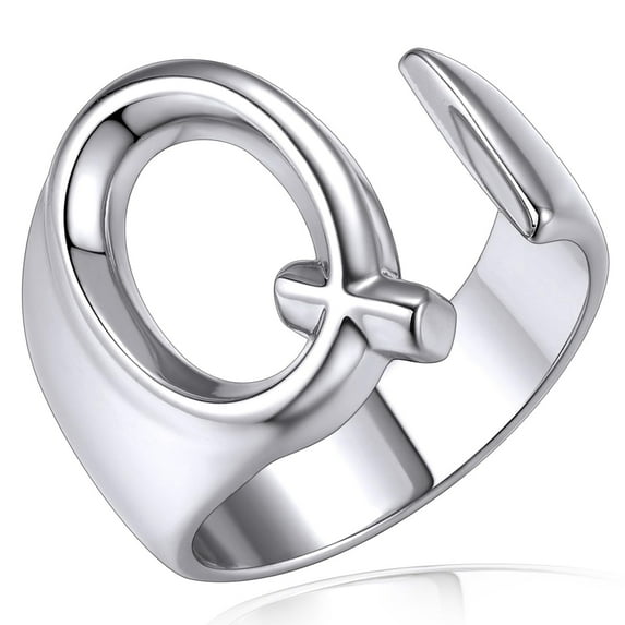 KeyStyle Silver Initial Rings Letter Statement Ring for Women Bold Open Adjustable Trendy Party Jewelry Anniversary Valentine's Day Gift, Size 6-10