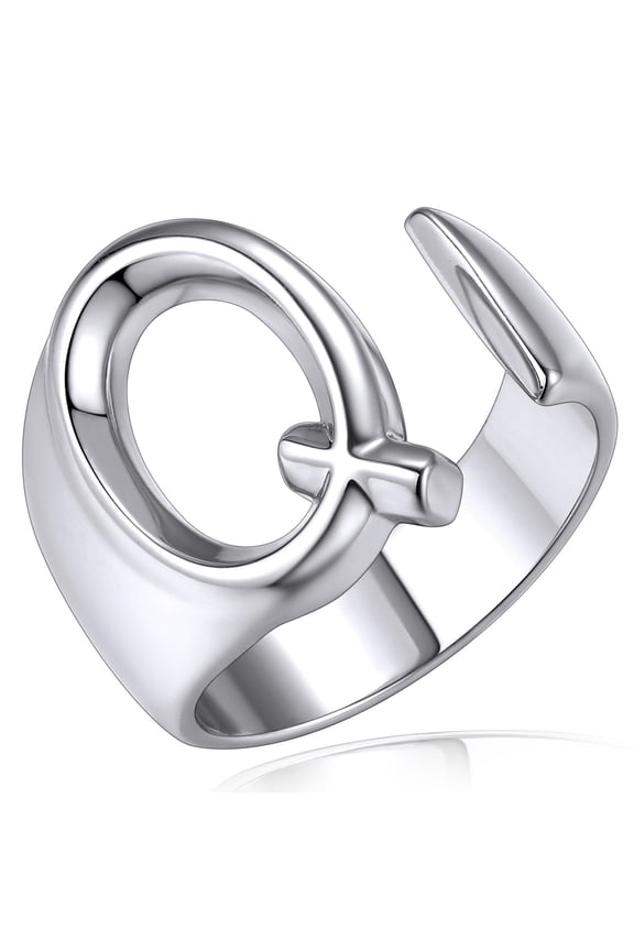 Silver Initial Rings Letter Statement Ring for Women Bold Open Adjustable Trendy Party Jewelry Anniversary Valentine's Day Gift, Size 6-10