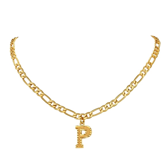 KeyStyle Initial Necklace for Women Men Gold Plated Figaro Letter Chain Necklace Alphabet Choker Necklaces Jewelry Anniversary Mother's Day Valentine Gift
