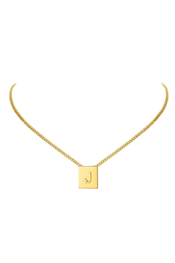 Initial Necklace for Women Gold Plated A-Z Pendant Necklace Letter Square Pendant Chain Necklace Valentine's Jewelry Gift for Wife