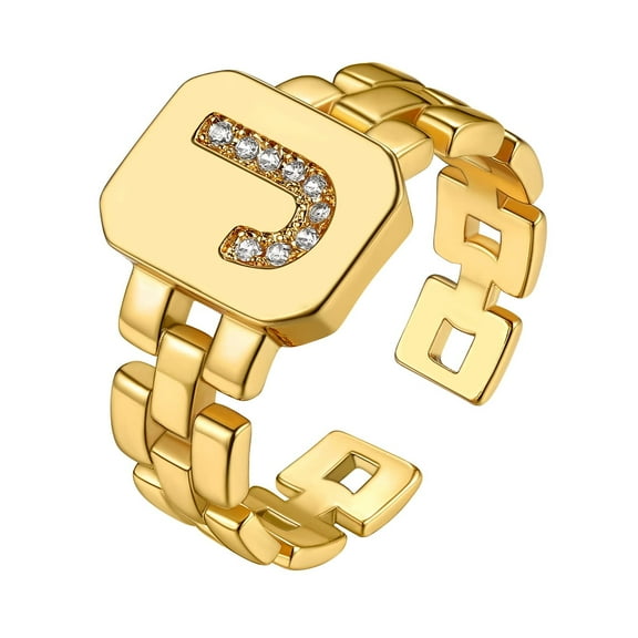 KeyStyle Initial Ring for Women A-Z Adjustable Alphabet Letter Ring with Cubic Zirconia Statement Jewelry Rings Valentines Gifts for Girlfriends