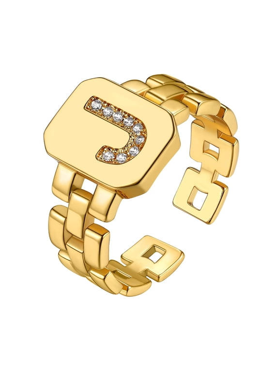 Initial Ring for Women A-Z Adjustable Alphabet Letter Ring with Cubic Zirconia Statement Jewelry Rings Valentines Gifts for Girlfriends