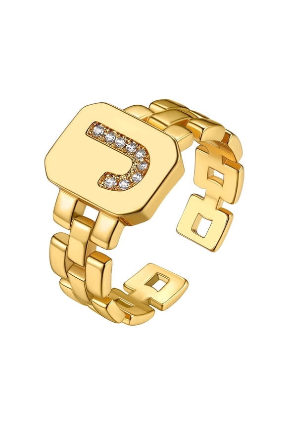 Initial Ring for Women A-Z Adjustable Alphabet Letter Ring with Cubic Zirconia Statement Jewelry Rings Valentines Gifts for Girlfriends