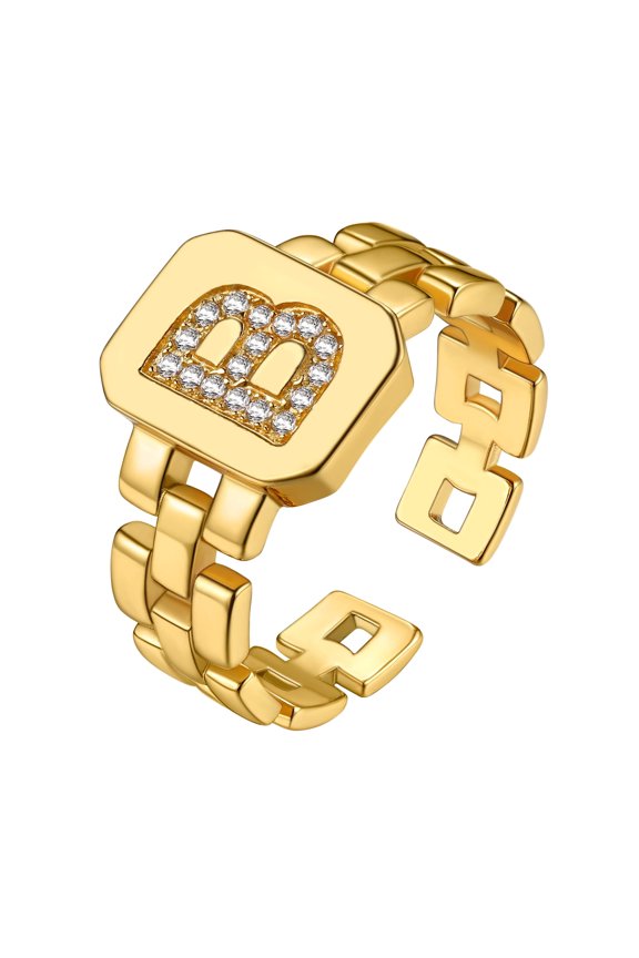 Initial Ring for Women A-Z Adjustable Alphabet Letter Ring with Cubic Zirconia Statement Jewelry Rings Valentines Gifts for Girlfriends