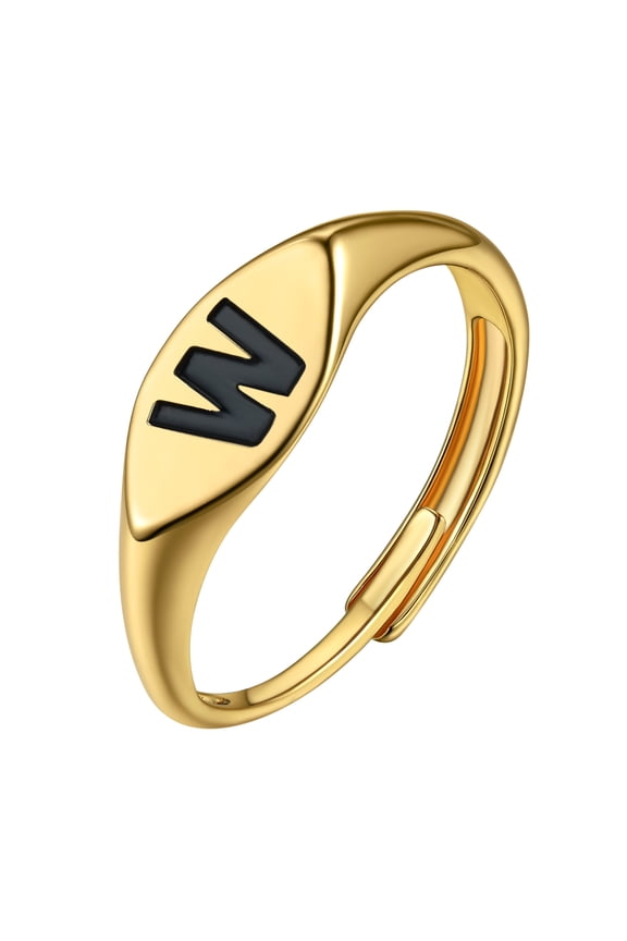Initial Ring for Women Adjustable Letter Ring Alphabet Gold Plated A-Z Signet Rings Jewelry Anniversary Valentine Day Gift for Wife