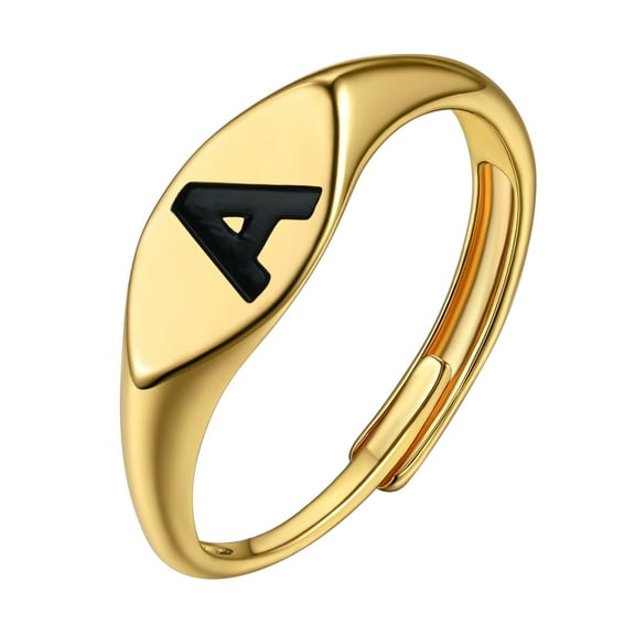 KeyStyle Initial Ring for Women Adjustable Letter Ring Alphabet Gold Plated A-Z Signet Rings Jewelry Anniversary Valentine Day Gift for Wife