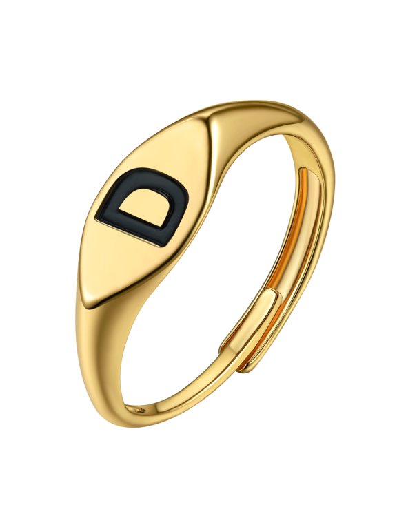 Initial Ring for Women Adjustable Letter Ring Alphabet Gold Plated A-Z Signet Rings Jewelry Birthday Mother Day Gift for Her