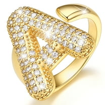 KeyStyle Initial Rings for Women, 14K Gold Plated Shiny Alphabet Letter Rings, Adjustable Statement Ring Personalized Jewelry Birthday Valentine Gift for Wife