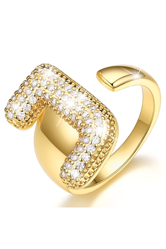 Initial Rings for Women, 14K Gold Plated Alphabet Letter Rings, Adjustable Statement Ring Shiny Jewelry Anniversary Mother Day Gift for Mom