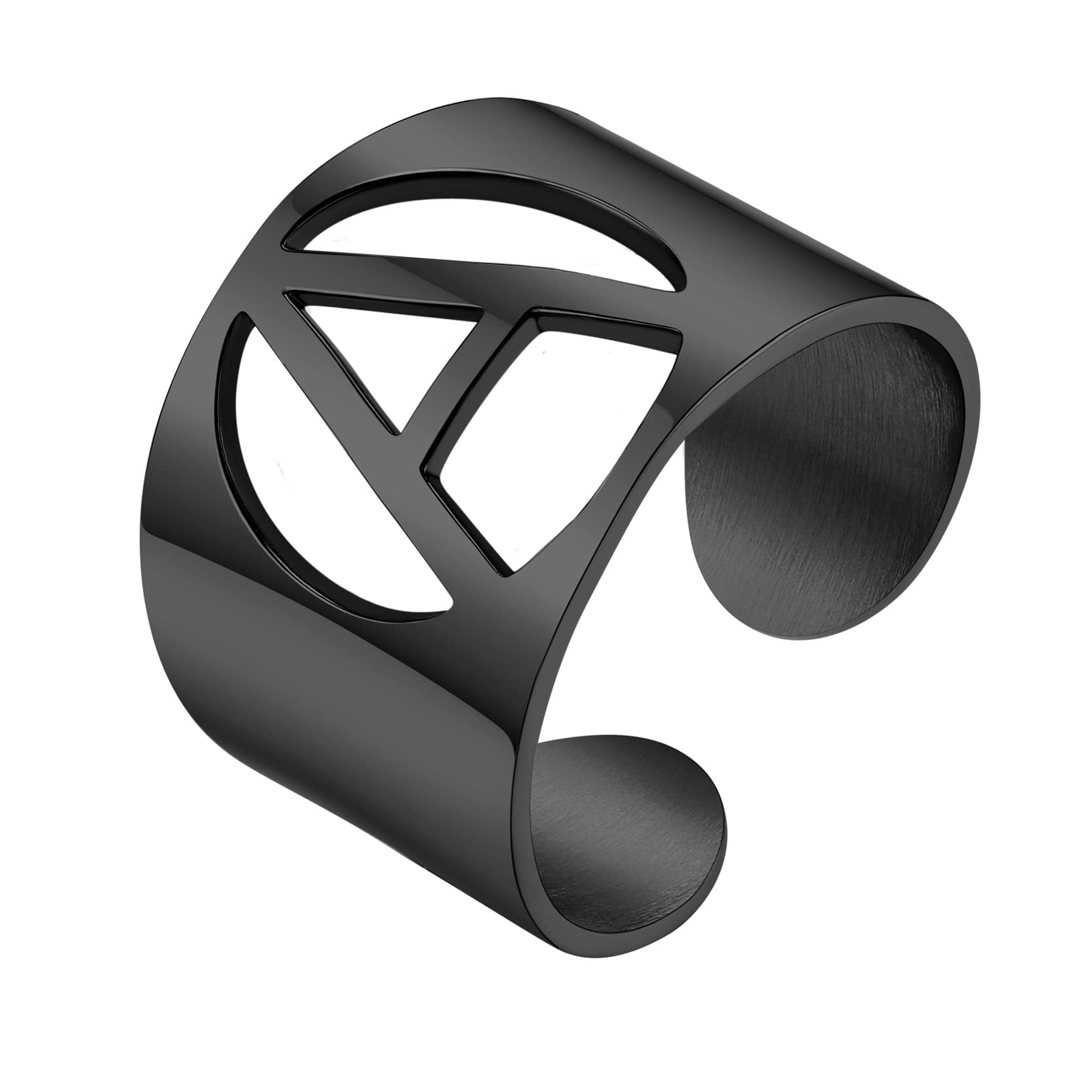 Keystle KeyStyle Letter Initial Rings for Women Men Black Plated Cuff Statement ...