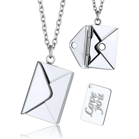 KeyStyle Locket Necklace for Women Envelope Locket Necklace with Love You Letter Stainless Steel Necklace Jewelry Birthday Valentine's Day Gift for Wife