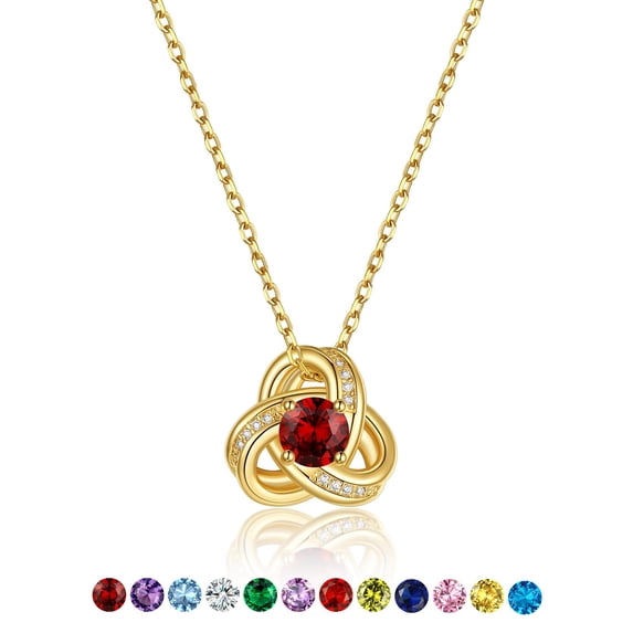 KeyStyle Birthstone Necklace for Women with Cubic Zirconia Love Knot Pendant Necklace 14K Gold Plated Mother's Day Birthday Gifts for Mom