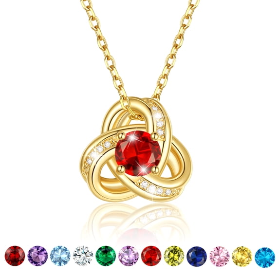 KeyStyle 14K Gold Plated Birthstone Necklace for Women Love Shape Knot Necklace Birthday Jewelry Anniversary Valentine's Gifts for Wife