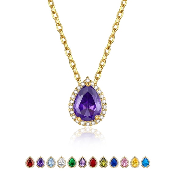 KeyStyle Necklaces for Women Birthstone Pendant Necklace with Cubic Zirconia 14K Gold Plated Women Necklaces Teardrop Jewelry Anniversary Gifts for Wife