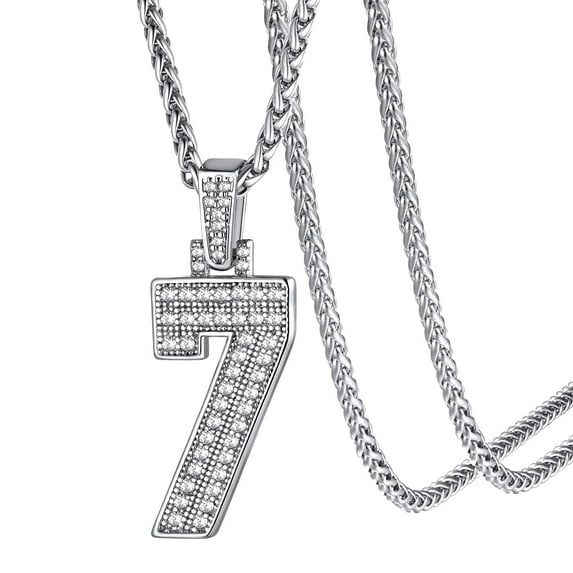 KeyStyle Number Pendant Necklace Sport Athletes Number Necklace for Men with Cubic Zirconia Hip Hop Jewelry for Women & Men, Number 0-9 Chain Necklace