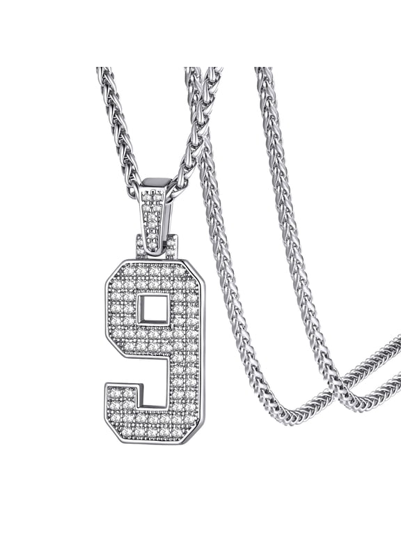 Number Pendant Necklace Sport Athletes Number Necklace for Men with Cubic Zirconia Hip Hop Jewelry for Women & Men, Number 0-9 Chain Necklace