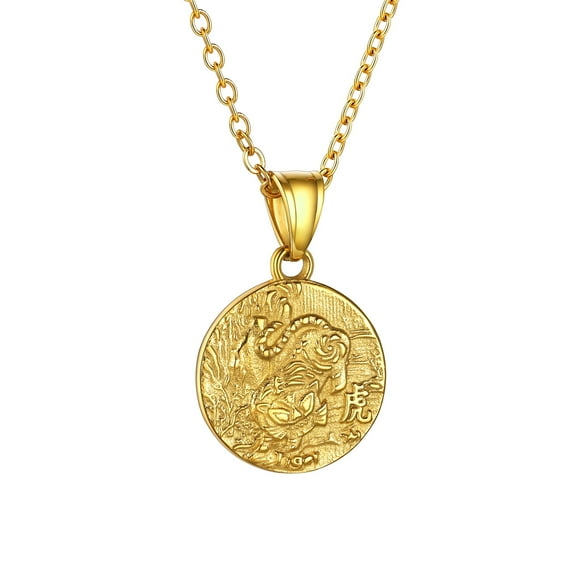 KeyStyle Pendant Necklace Chinese Zodiac Necklaces for Women & Men Gold Plated Animal Coin Jewelry Necklaces Christmas Present for Women Friend