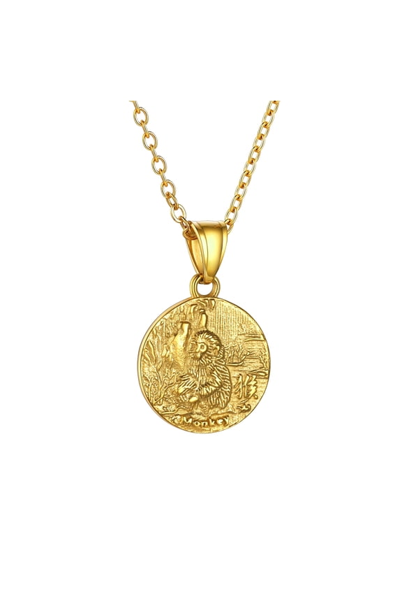 Pendant Necklace Chinese Zodiac Necklaces for Women & Men Gold Plated Animal Coin Lucky Amulet Necklaces Valentines Gifts for Girlfriends