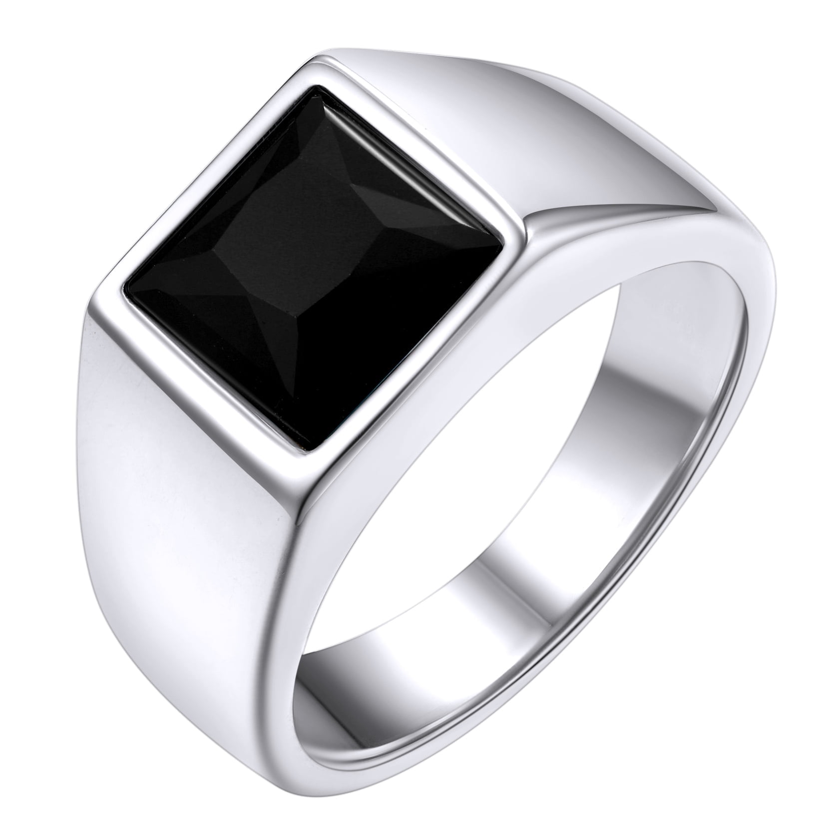 Keystle KeyStyle Rings for Men Stainless Steel Signet Ring with Black Topaz ...