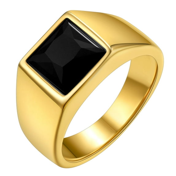 KeyStyle Rings for Men Stainless Steel Signet Ring with Black Topaz Gemstone Birthstone Statement Ring Personalized Jewelry Birthday Father's Day Gift for Men, 8mm Black Topaz