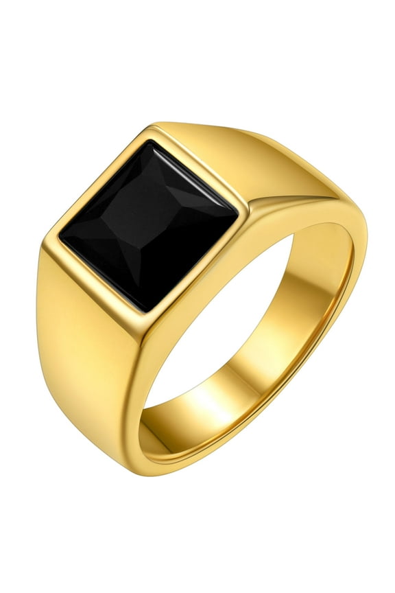 Rings for Men Stainless Steel Signet Ring with Black Topaz Gemstone Birthstone Statement Ring Personalized Jewelry Birthday Father's Day Gift for Men, 8mm Black Topaz