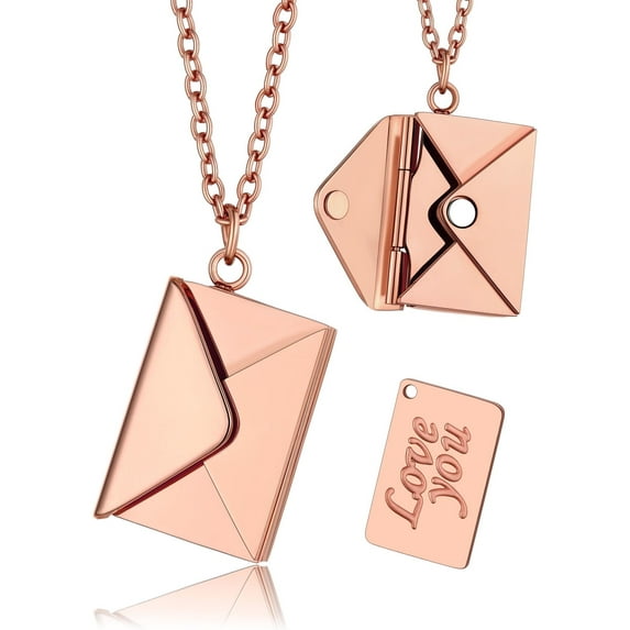 KeyStyle Locket Necklace for Women Envelope Locket Necklace with Love You Letter Personalized Valentine's Day Jewelry Christmas Mother's Day Gift for Mom