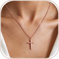 thumbnail image 1 of KeyStyle Rose Gold Plated Cross Necklace for Women Large Cross Pendant Stainless Steel Chain Religious Christian Jewelry Faith Gift, 1 of 10