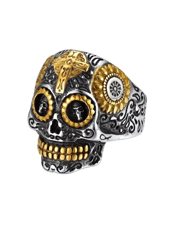 Skull Rings for Men Women Stainless Steel Statement Ring Vintage Biker Skeleton Gothic Ring Halloween Jewelry Party Gift for Boyfriend