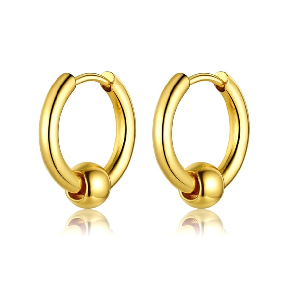KeyStyle 18K Gold Plated Small Hoop Earrings Thick Huggie Earrings for Men Women Hoop Earrings Anniversary Jewelry Valentine's Day Gift for Husband Wife