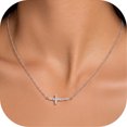 thumbnail image 1 of KeyStyle Zircon Cross Necklace for Women Dainty Sidways Cross Pendant Faith Jewelry Christian Christmas Graduation Gifts, 1 of 10
