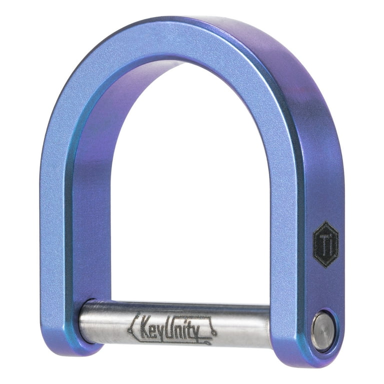 KeyUnity Ka17 Titanium D Ring Key Shackle, U Shape Key Ring Horseshoe Clasp for Car Fob, DIY Leather Key Organizer Keychain (Blue, L)