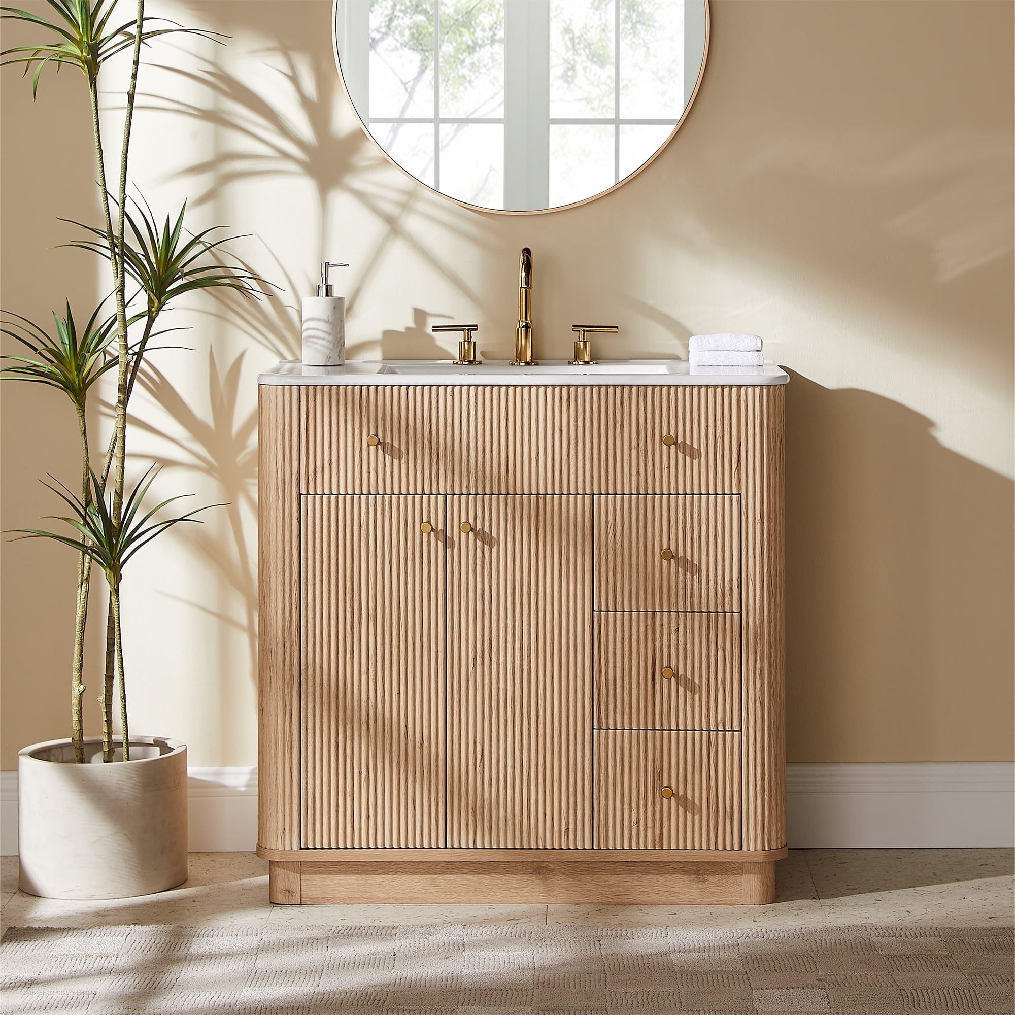Cuboard Flash Card KeyWhat 36 Inch Bathroom Vanity with Sink, Modern Fluted Single Sink ...