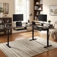 thumbnail image 1 of KeyWhat 60" L Shaped Standing Desk, Electric Height Adjustable Computer Desk with Shelves & Keyboard Tray & LED Strip & Power Outlets, Dark Rustic Oak, 1 of 7