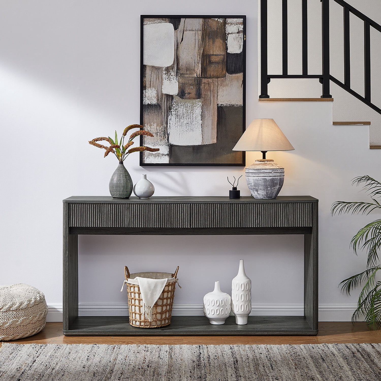KeyWhat 63" Fluted Console Table with 2 Drawers, Modern Entryway Sofa ...