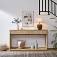 thumbnail image 1 of KeyWhat 63" Fluted Console Table with 2 Drawers, Modern Entryway Sofa Table with Anti-Tip Kit, Sturdy Long Console Table for Living Room, Hallway and Foyer , Natural Oak, 1 of 7