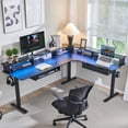 thumbnail image 1 of KeyWhat 75"X60" L Shaped Standing Desk, Electric Height Adjustable Computer Desk with Shelves & Keyboard Tray & LED Strip & Power Outlets, Carbon Fiber Black, 1 of 7