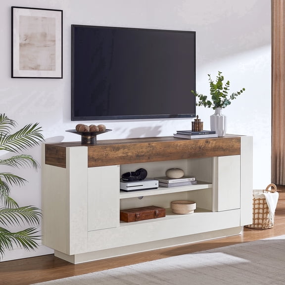 KeyWhat 70" Modern Farmhouse TV Stand for TVs up to 80", Open Storage & Adjustable Shelves