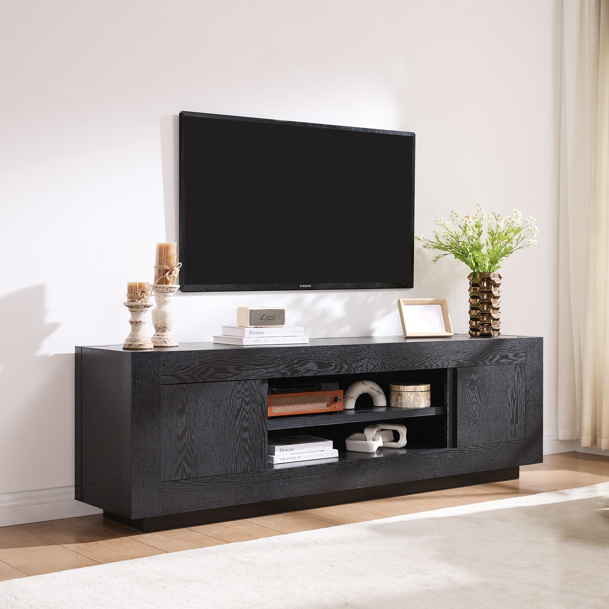 KeyWhat 70" Modern Low Profile TV Stand for TVs up to 80", Open Storage & Adjustable Shelves