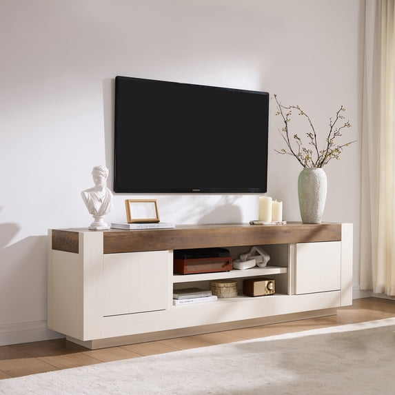 KeyWhat 70" Modern Low Profile TV Stand for TVs up to 80", Open Storage & Adjustable Shelves