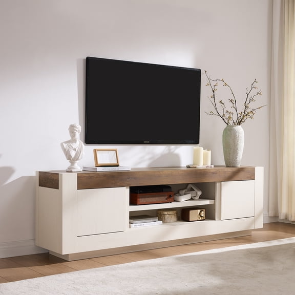 KeyWhat 70" Modern Low Profile TV Stand for TVs up to 80", Open Storage & Adjustable Shelves