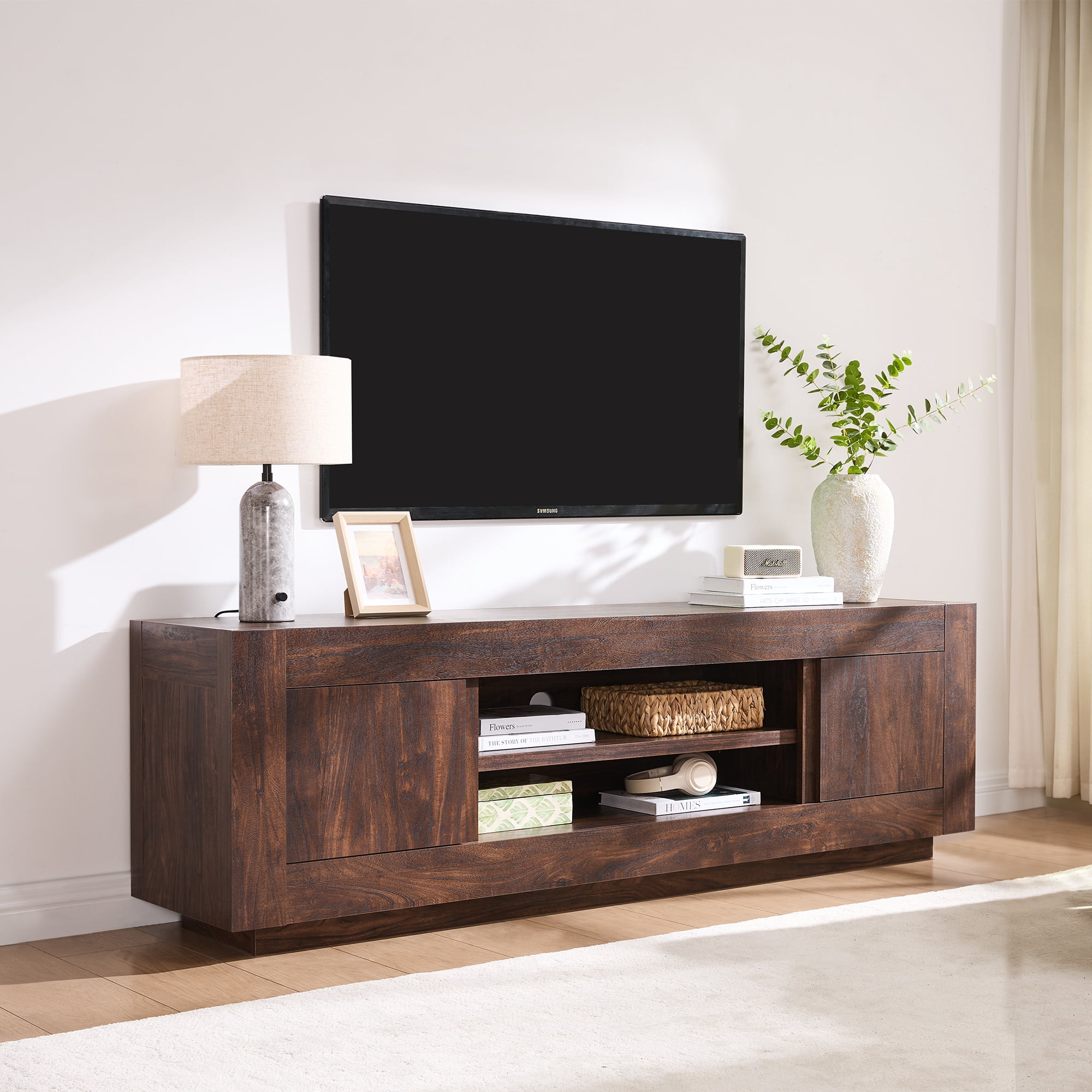 KeyWhat 70" Modern Low Profile TV Stand for TVs up to 80", Open Storage & Adjustable Shelves