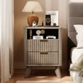 thumbnail image 1 of KeyWhat Modern Nightstand with Charging Station, Mid-Century Wood End Table Side Table for Living Room, Fluted Panel, Grey Alder, 1 of 5