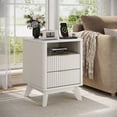 thumbnail image 1 of KeyWhat Modern Nightstand with Charging Station, Mid-Century Wood End Table Side Table for Living Room, Fluted Panel, Solid White, 1 of 8