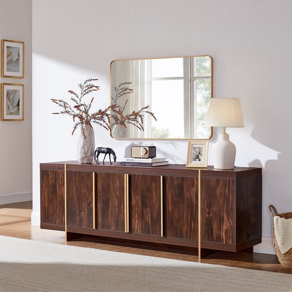 KeyWhat Modern TV Stand for TVs Up to 80", Storage Cabinet, 10 Compartments, Hidden Handles