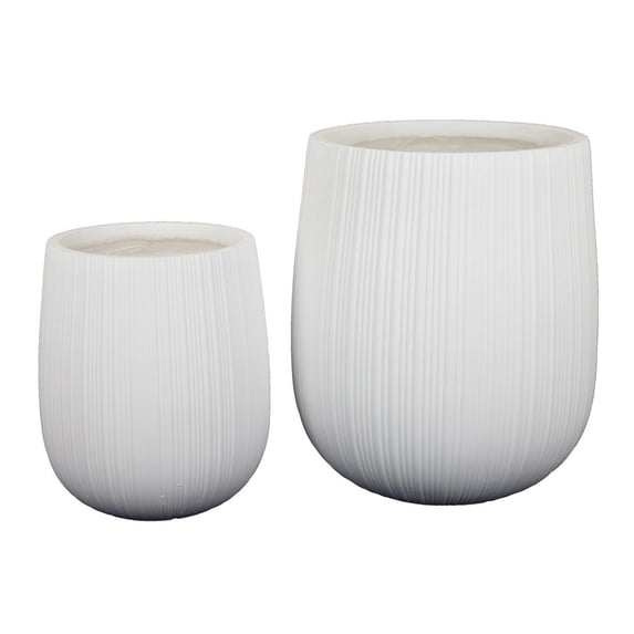 BenJara Keyan Accent Planter Set of 2, White Resin, Modern Round Textured