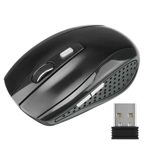 Keyboarant Computer Wireless Optical Mouse with USB Receiver Quick Speed 6 Buttons Plastic Gaming Mice Laptop Portable Accessory Black
