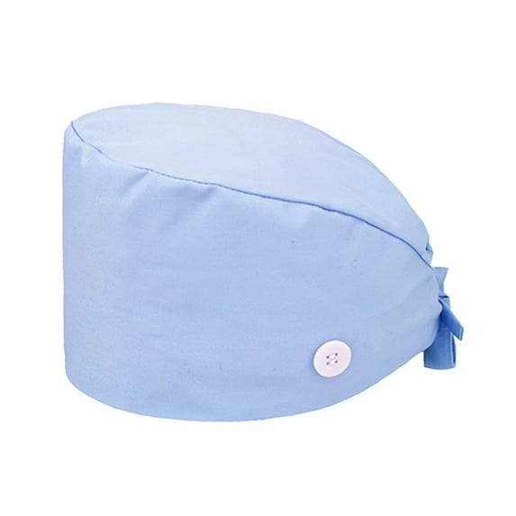 Keyboarant Scrub Caps Unisex Solid Color Flower Print Hat Adjustable Elastic Gourd Shaped Care Caps Laboratory Pharmacy Light Gary Blue