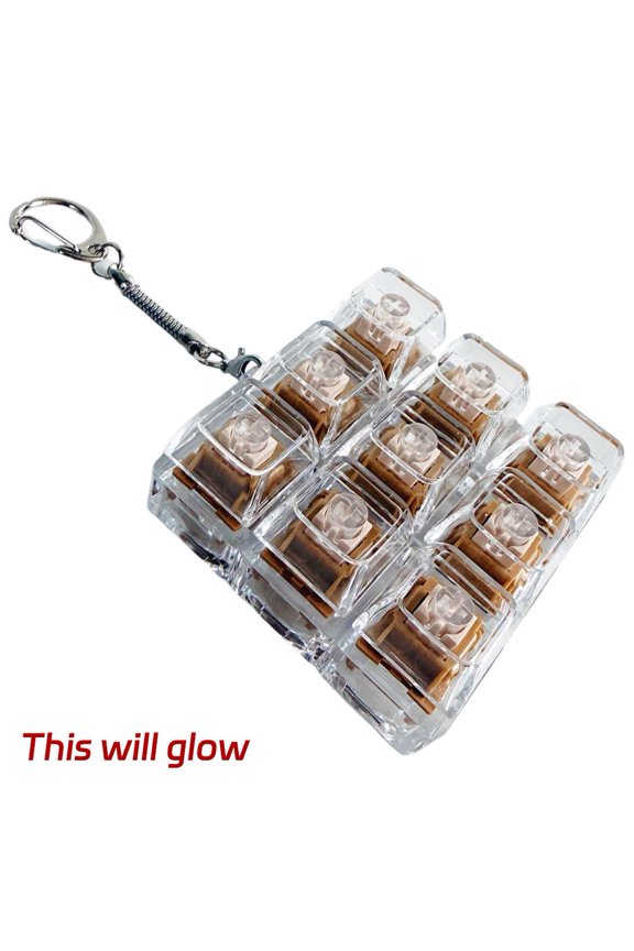 Keyboard Adult Fidget Clicker, 9-in-1 Mechanical Key Button Fidget Keychain Cube, LED Stress Relief Toy, Portable Desktop Decompression Gift for Office Home
