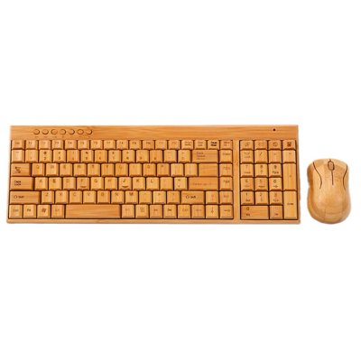 Keyboard Bamboo Mouse Wireless Wooden Combo Set Natural Devices W4T5