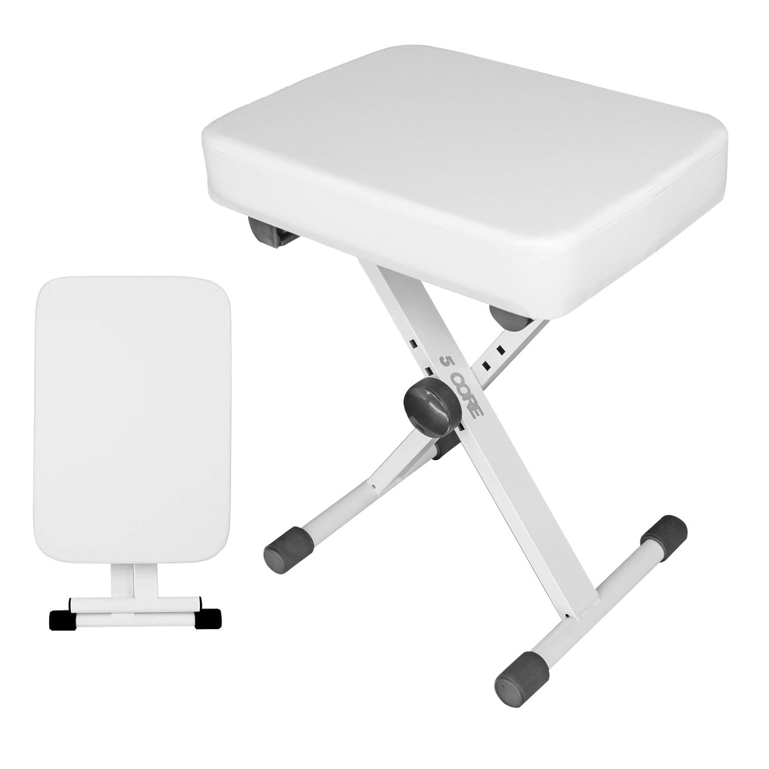 Keyboard Bench 3 Inch Padded Cushioned Piano Stool Height Adjustable Guitar Seat Heavy Duty Folding Portable Musician Chair W Nonslip Rubber Feet White - KBB WH HD